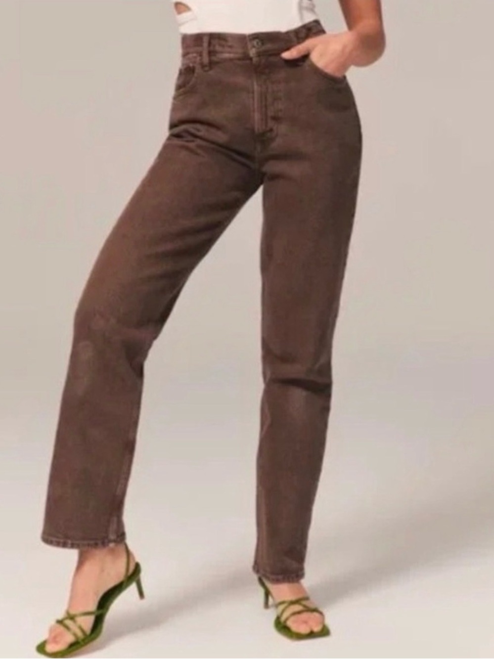 ABERCROMBIE & FITCH The 90’s Straight Ultra High Rise Curve Love Brown Jeans